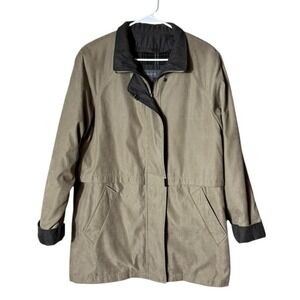 Liz Claiborne Chore Coat Medium Barn Blanket Lined Faux Leather Collar Brown